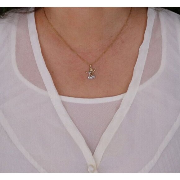 Pendant Only 10k Yellow Gold & White Gold Angel Trumpet Pendant Christmas - Picture 4 of 5